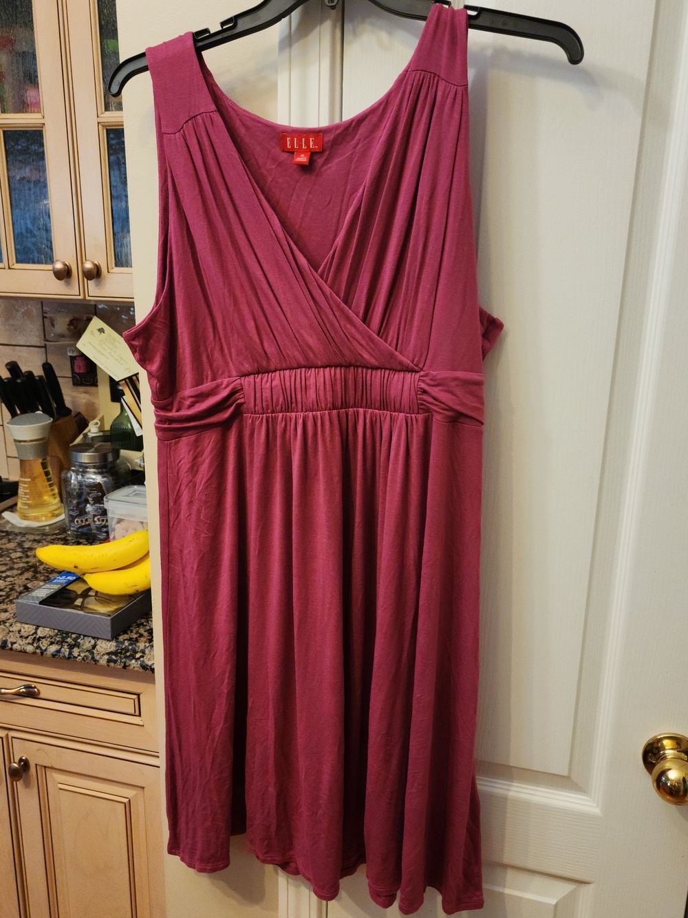ELLE Sleeveless V-Neck Summer Dress in Magenta- Light & flowy Size XL [V2]